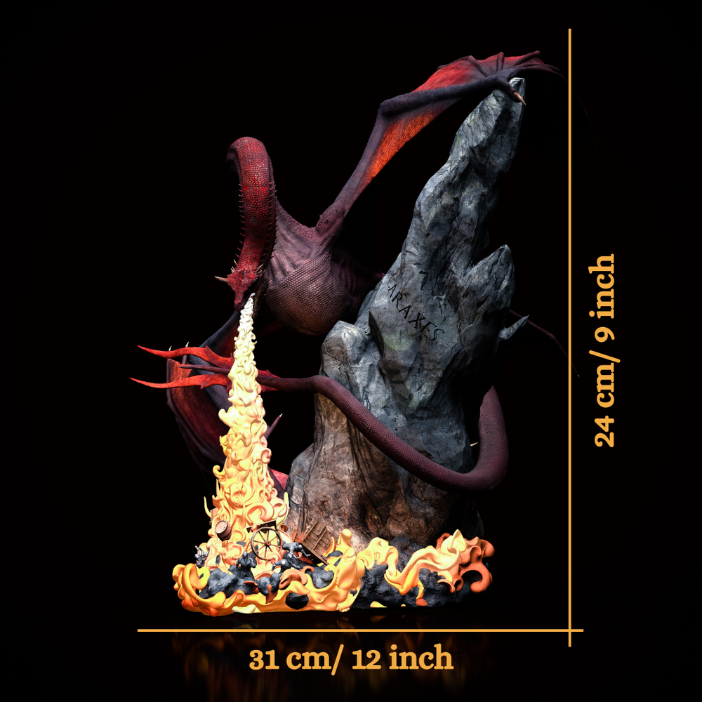 
                  
                    Dragon Caraxes en colère crache du feu, figurine artisanale fantasy, House of the Dragon
                  
                
